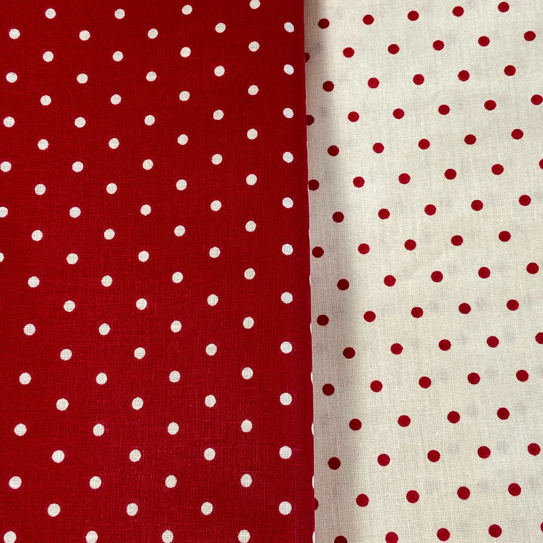 Coupon de tissus coton beige à pois rouge, Déstockage, 150x160cm - Image 3