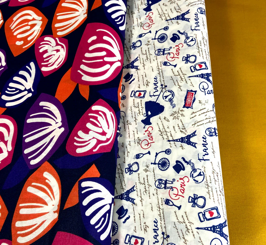 Tissu coton enduit InParis2 blanc cassé/bleu, tissu souple, imperméable, anti tâche, 50cm - Image 3