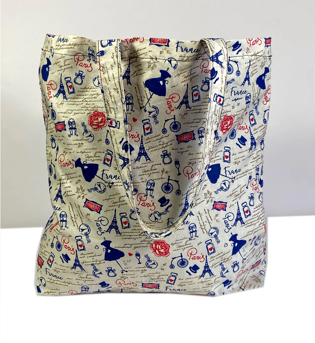 Tissu coton enduit InParis2 blanc cassé/bleu, tissu souple, imperméable, anti tâche, 50cm - Image 9