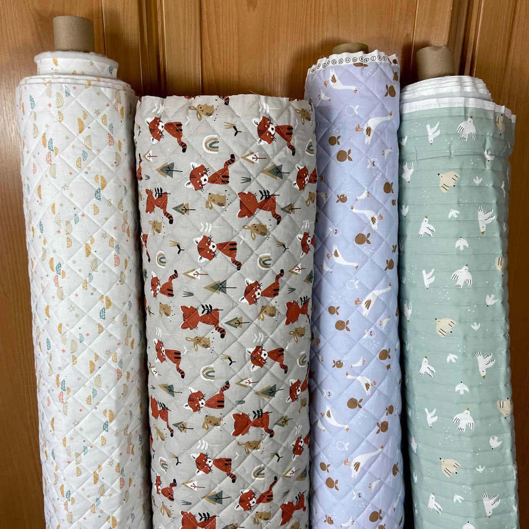 Coupon Tissu coton matelassé réversible pour enfants, Wazou Noug Vert de gris/Blanc 130x150cm - Image 4