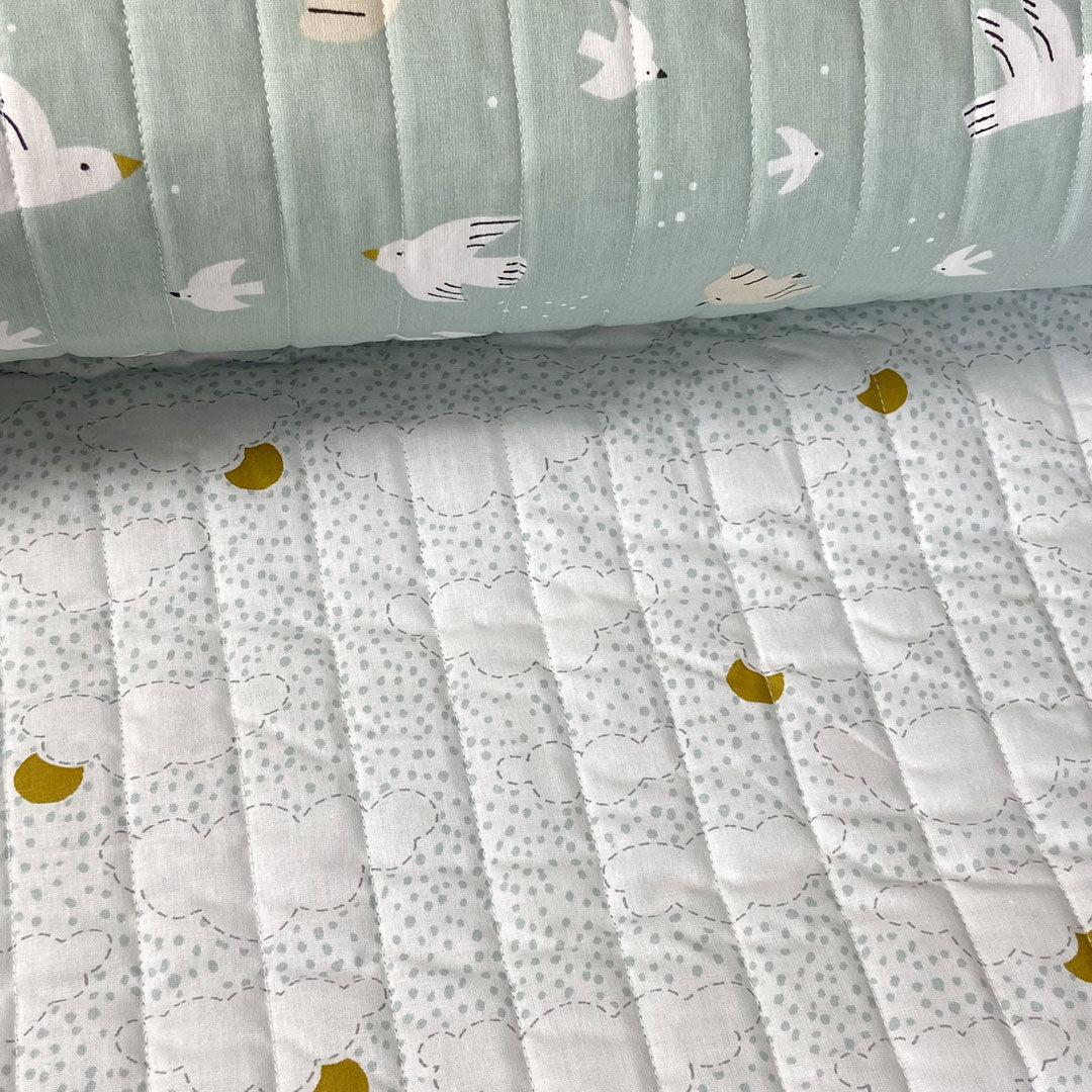 Coupon Tissu coton matelassé réversible pour enfants, Wazou Noug Vert de gris/Blanc 130x150cm - Image 5