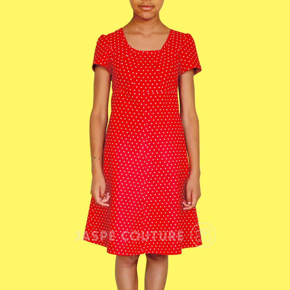 Tissu coton rouge imprimé pois blancs, 25cm - Image 3