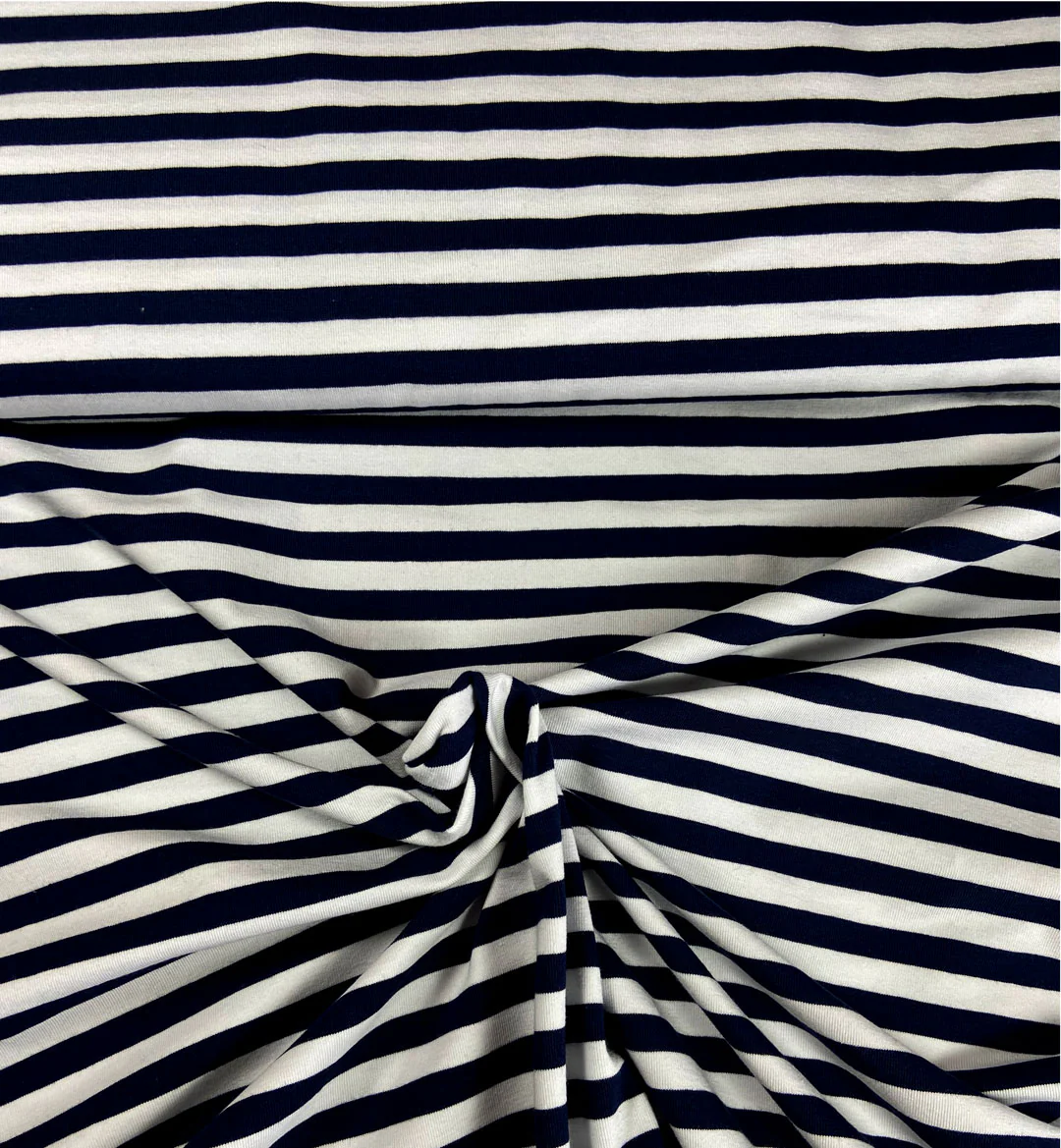 Coupon de Tissu coton jersey à rayures, tricot marine/blanc, 40cmx150cm - Image 3